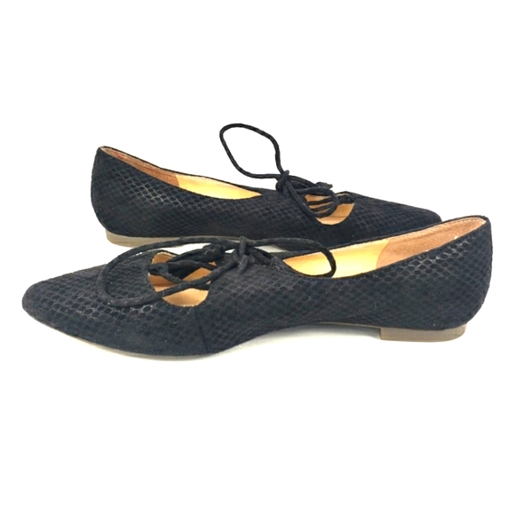 Jessica Simpson Black Vegan Suede, Tassel Lace-Up, Pointy Toe Flats. Women's 7M - Picture 4 of 12